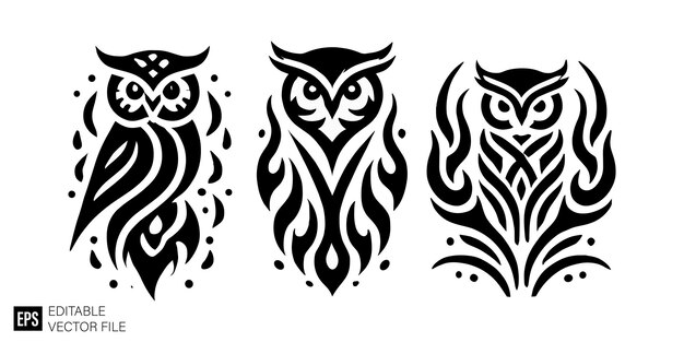 owl tattoo tribal graphic design vector clip art black and white silhouette templates