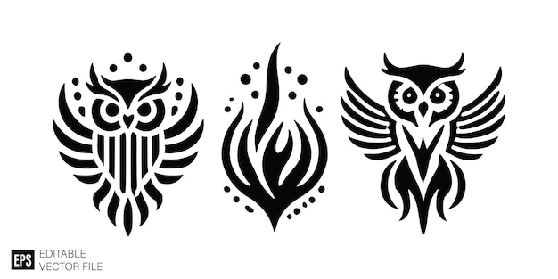 owl tattoo tribal graphic design vector clip art black and white silhouette templates