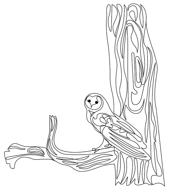 Owl on a tree one line drawing