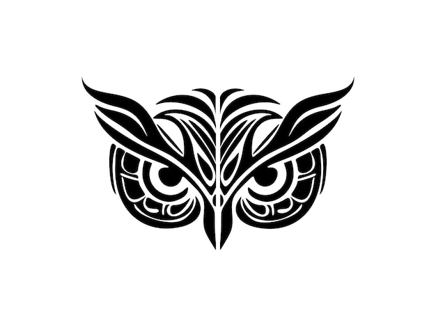 Owl with black white tattoo Polynesian designs on its face