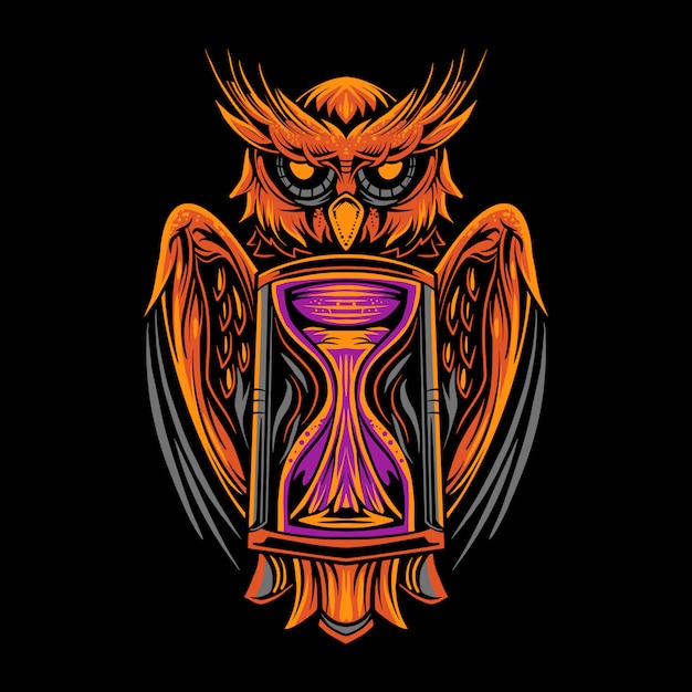 owl with glass time illustration