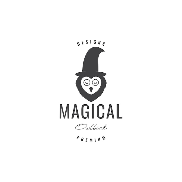 Owl with witch hat logo design