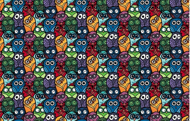 Owls hand drawn seamless pattern