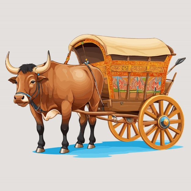 ox cart vector on a white background