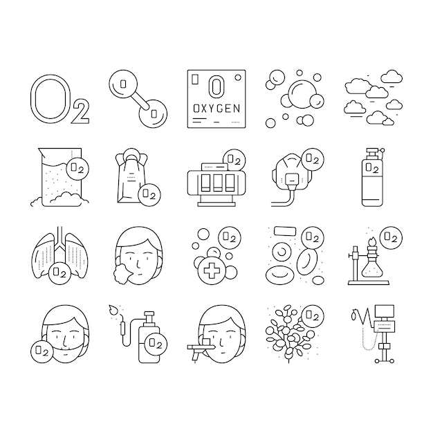 Oxygen o chemical collection icons set vector