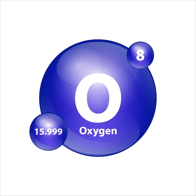 Oxygen (O) icon structure chemical element round shape circle blue dark blue with atomic number.