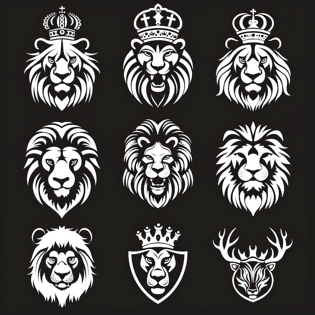 Vector oyal king lion crown symbols ar 169 style raw