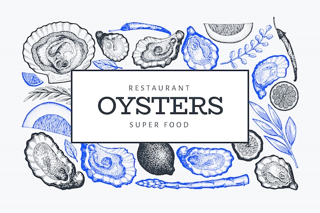 Vector oysters and spices background template