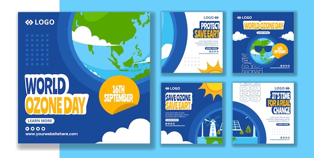 Vector ozone day social media post flat cartoon hand drawn templates background illustration