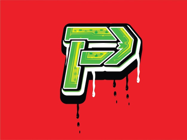 P Cannabis letter logo with drip effect