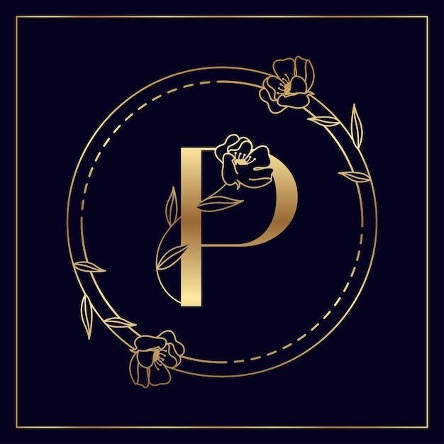 Vector p golden initial floral luxury and elegant logo