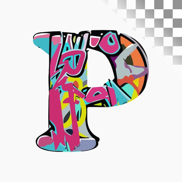 Vector p letter design stylish font wild style graffiti alphabet