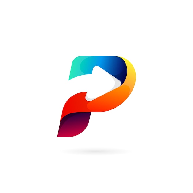 P logo with arrow in colorful style