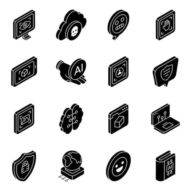 Pack of artificial intelligence icons Perfect match for website and Mobile UI Application Happy do