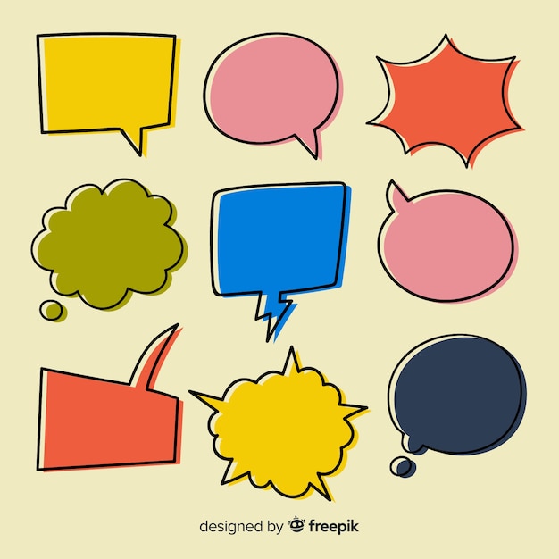 Pack of colorful hand drawn speech bubbles