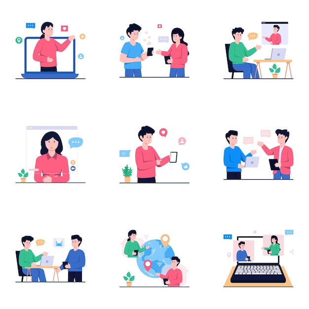 Pack of Communication and Discussion Flat Illustrations