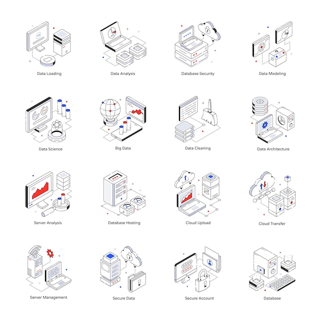 Pack of Database Isometric Icons