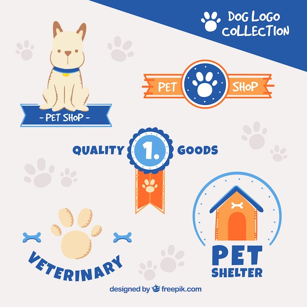 Pack of dog logos with blue elements