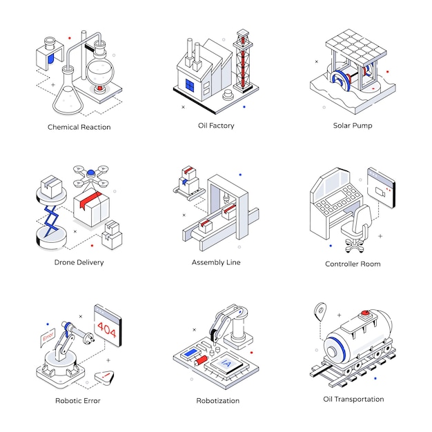 Pack of Engineering Elements Isometric Icons