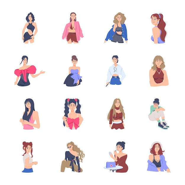 Pack of Fashionable Girls Flat Illustrations