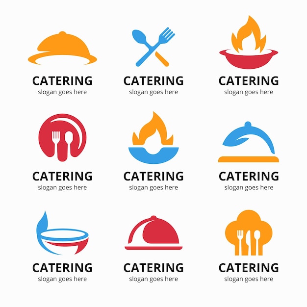 Pack of flat design catering logos