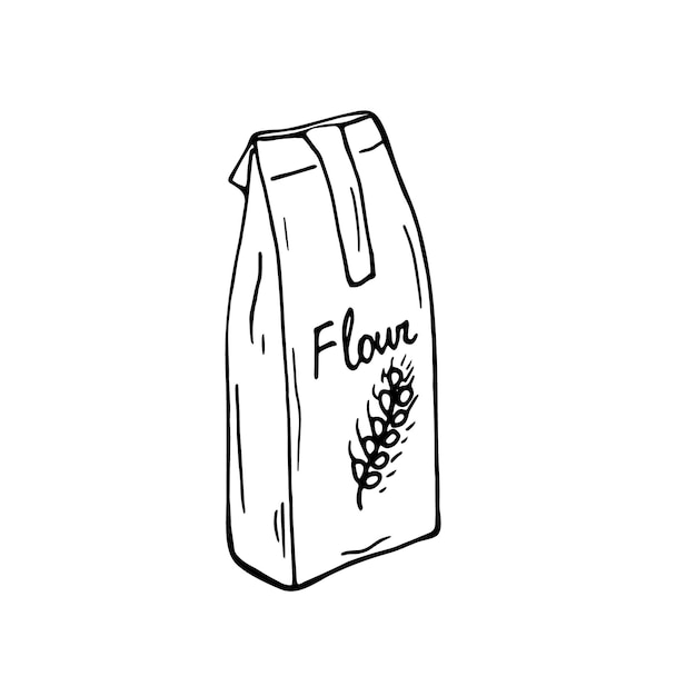 Pack of flour illustration Hand drawn flour bag vector Ingredient for baking