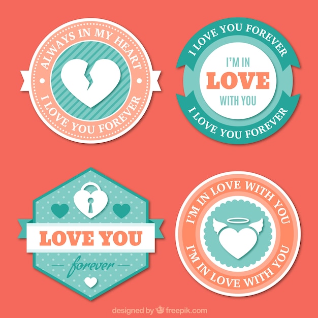 Pack of four romantic stickers in pastel colors