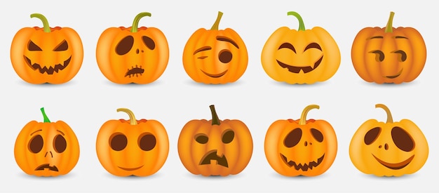 Pack of Halloween pumpkin with happy face on white background