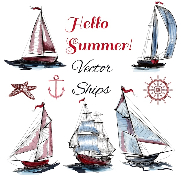 Vector pack of hand-drawn sailboats