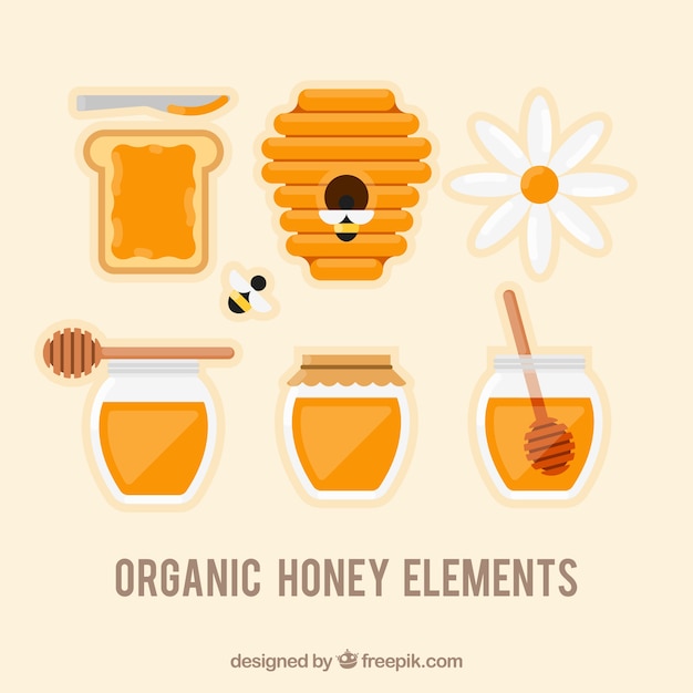 Pack of honey elements in flat design 