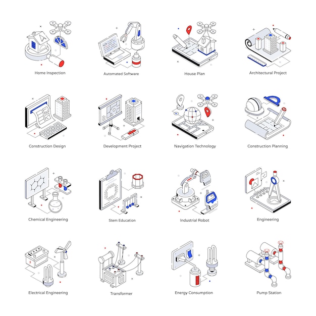 Pack of Industrial Engineering Isometric Icons