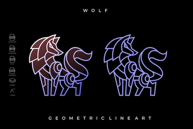 Pack of Lineart Wolf Tattoo Logo Illustration