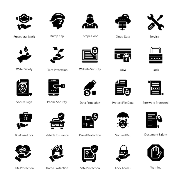 Pack of Protection Glyph Vector Icons