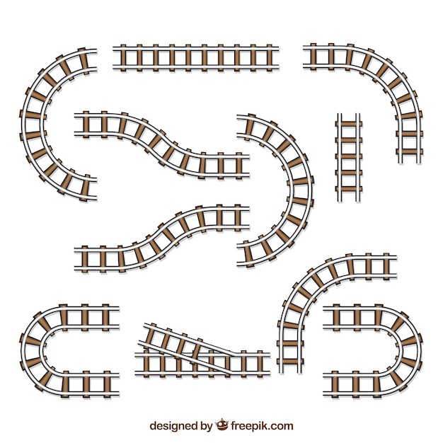 Vector pack of railroad tracks with variety of forms