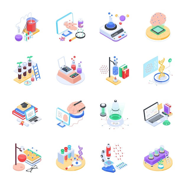 Pack of Science Research Isometric Icons