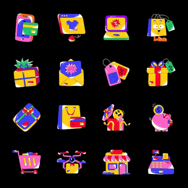 Pack of Shopping Flat Stickers