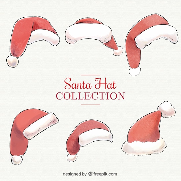 Pack of six decorative santa hat in watercolor style