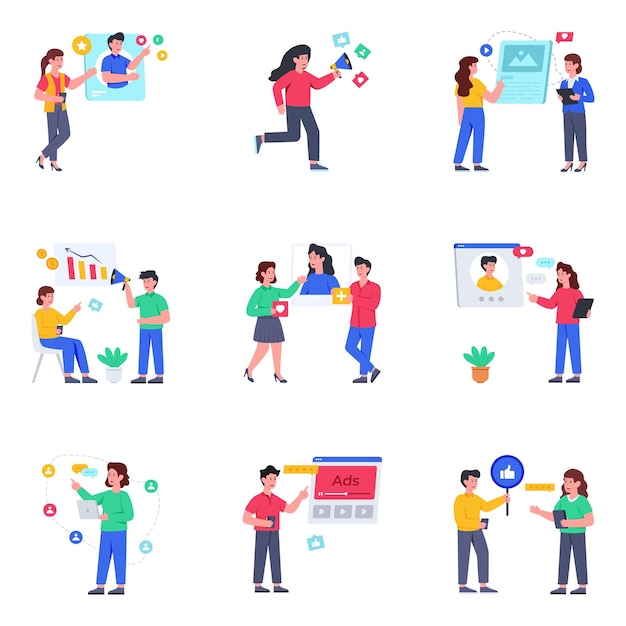 Pack of Social Platform Flat Illustrations