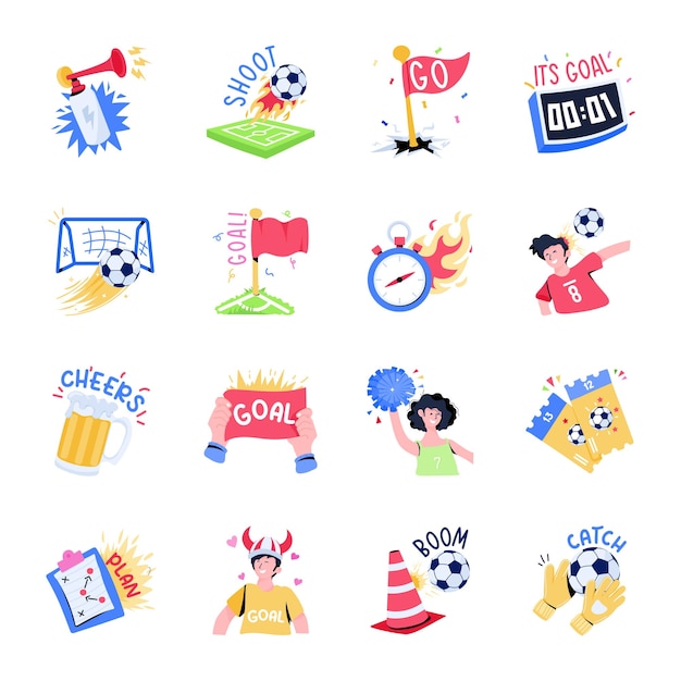 Pack of Sports and Games Flat Sticker Icons