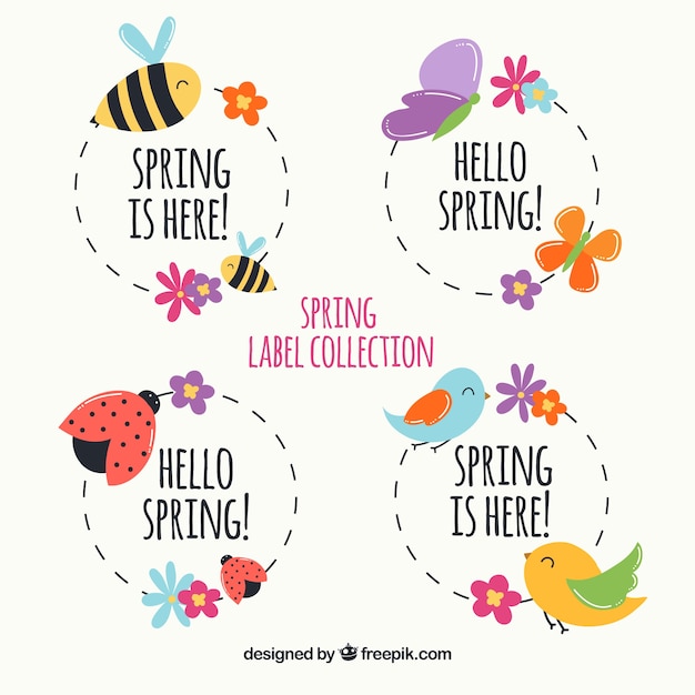 Pack of spring labels with animals