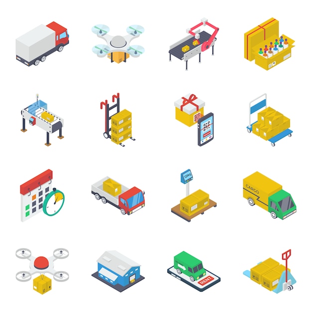 Pack Of Tranportation Isometric Icons