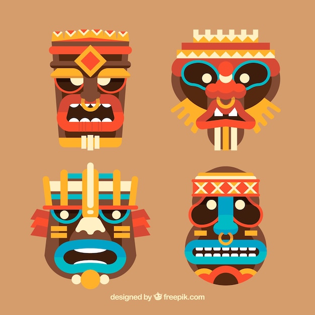 Pack of tribal masks in flat design