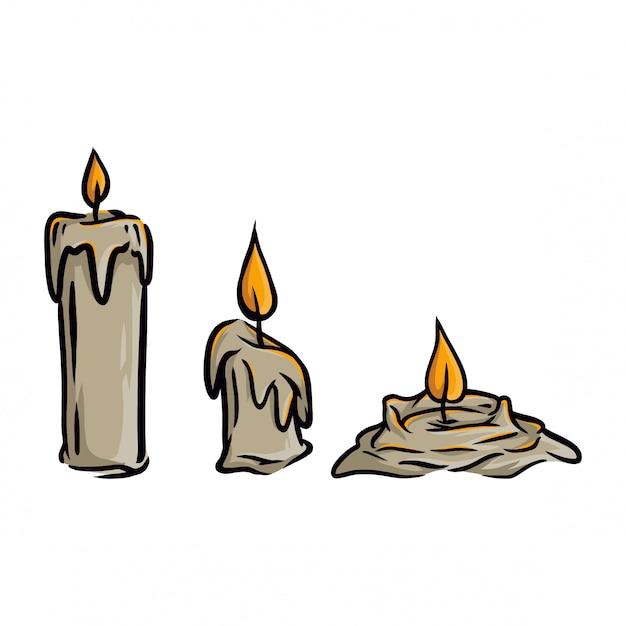 Pack of vector candle in three phase of burning