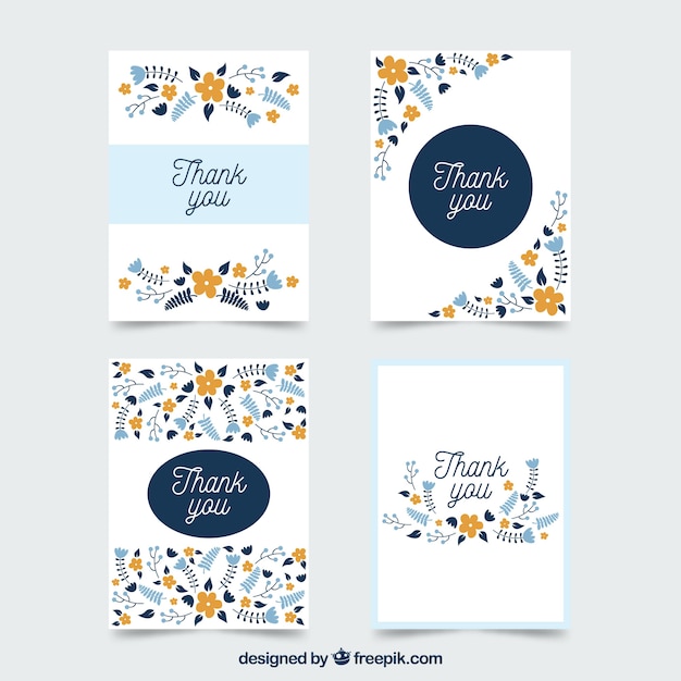 Vector pack of vintage floral thank you cards