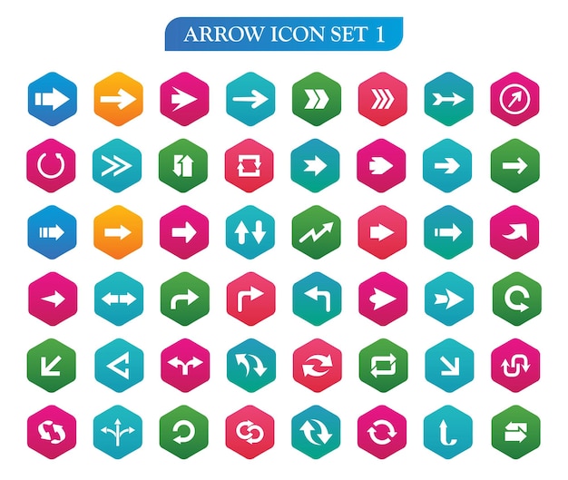 Pack of white arrows with Colorful Hexagon backgrounds