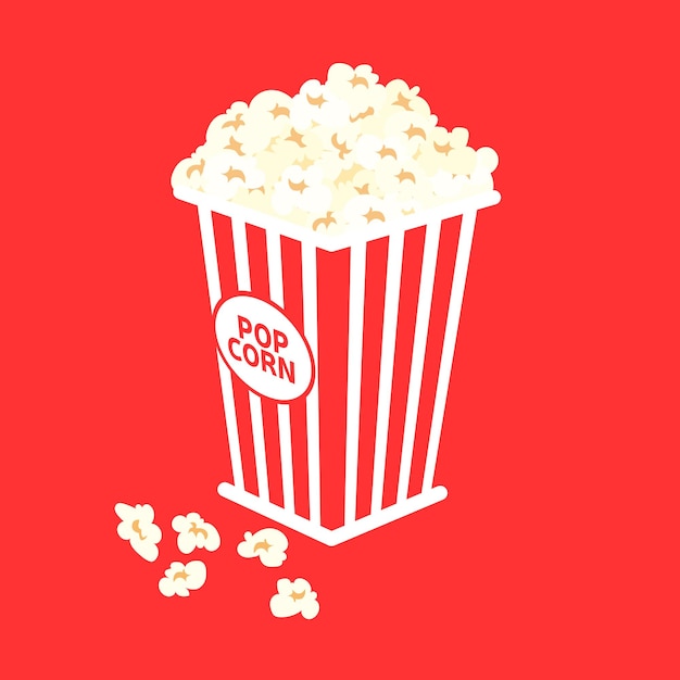 Pack with popcorn. Eating when watch to a film or movie. Vector illustration.