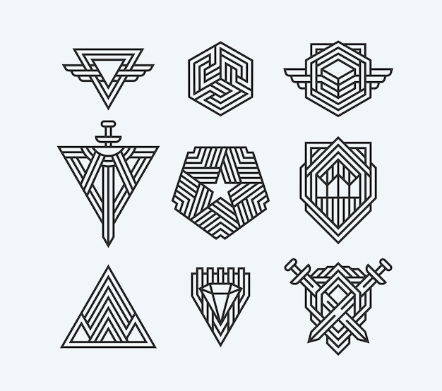 Package of abstract geometric symbols, line logotypes and  elements.