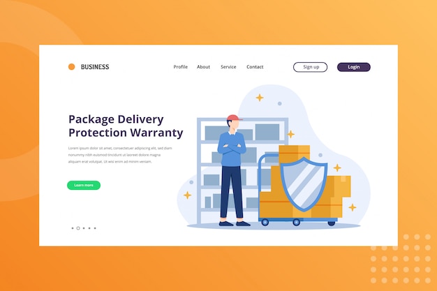 Package Delivery Protection Warranty Illustration for Shipping & Delivery Concept on Landing Page