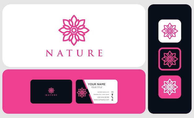 Package logo design and business card Beautiful pink flower line decoration vector logo icon