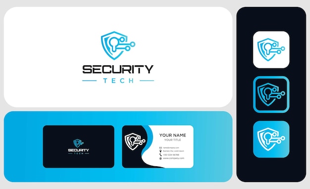 Package logo design and business card tech shield security logo design template element